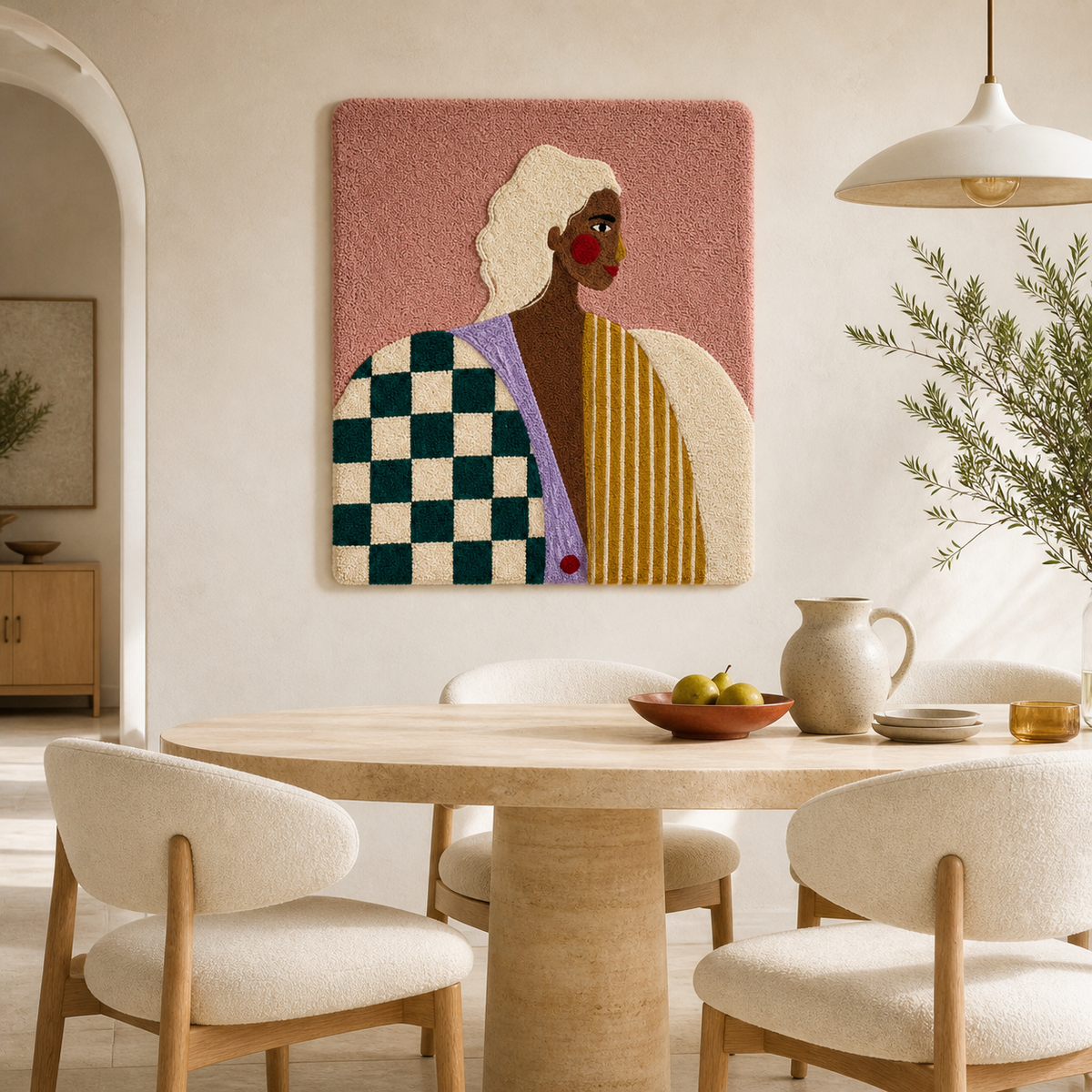 Checkered Muse wall art by Hewn Earth featuring a modern checkered pattern in neutral tones, ideal for contemporary interior decor.