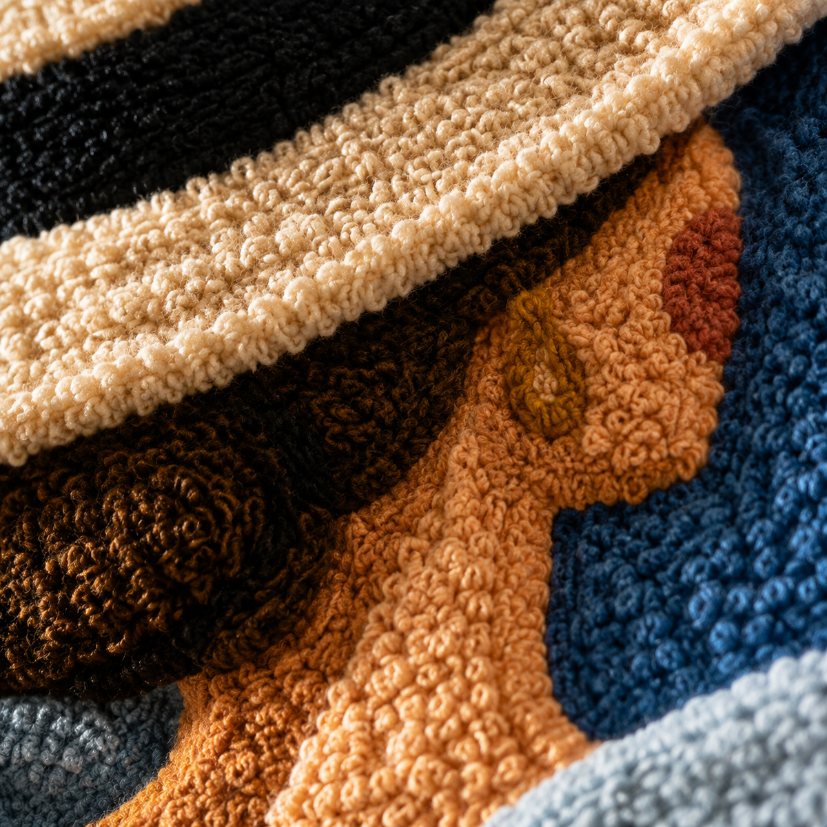 Close-up of Hewn Earth Blue Hat Reverie wall art displaying textured blue hat artwork with intricate details.