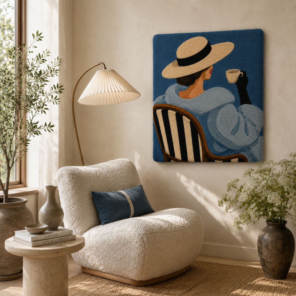Blue Wall Art Hat Reverie by Hewn Earth, abstract design on textured canvas, vibrant blue tones for modern home decor.