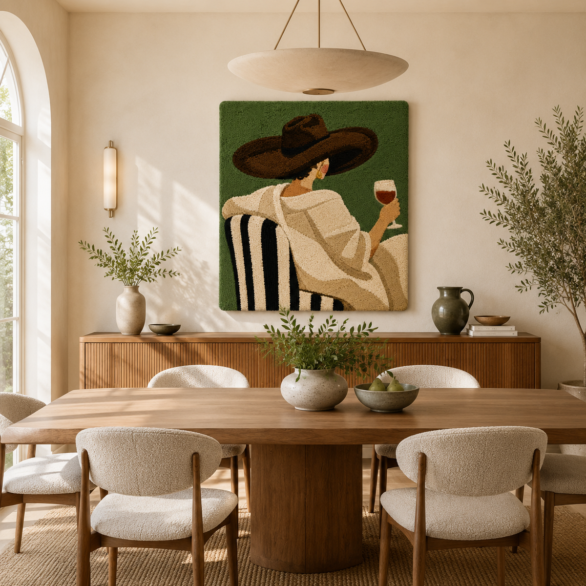 Hewn Earth Sage Wine Pause wall art featuring a minimalist design with sage green and wine-colored accents in a modern frame.