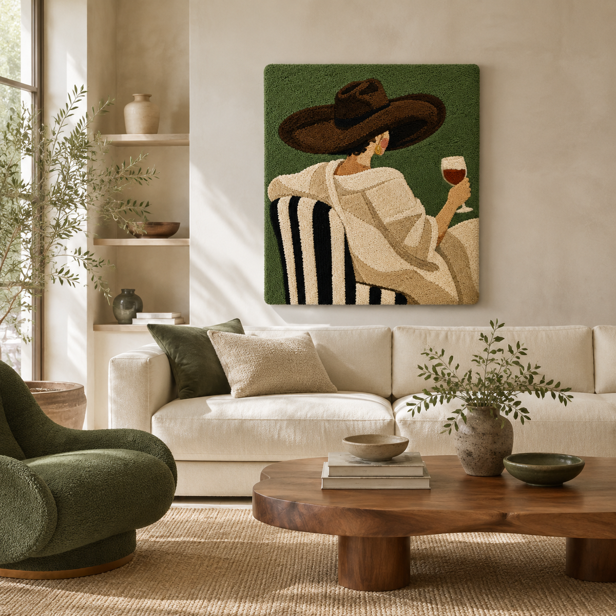Hewn Earth Sage Wine Pause wall art featuring a botanical design with sage green and wine tones, suitable for home decor.