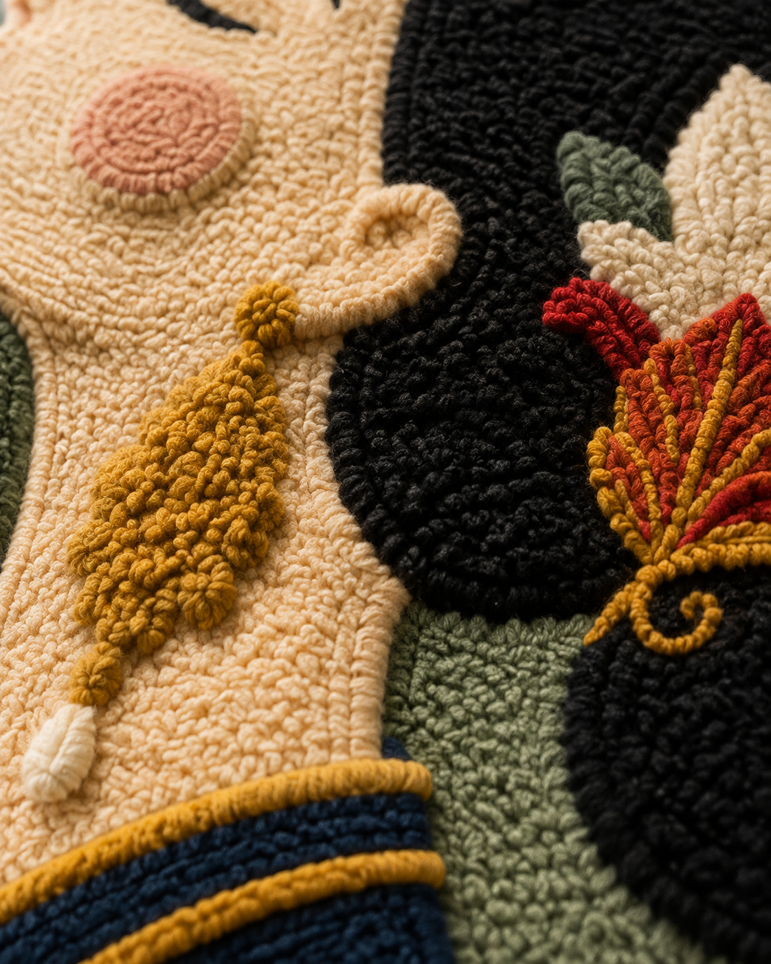 Close-up of Hewn Earth Poppy Profile wall art showing detailed floral design on textured surface.