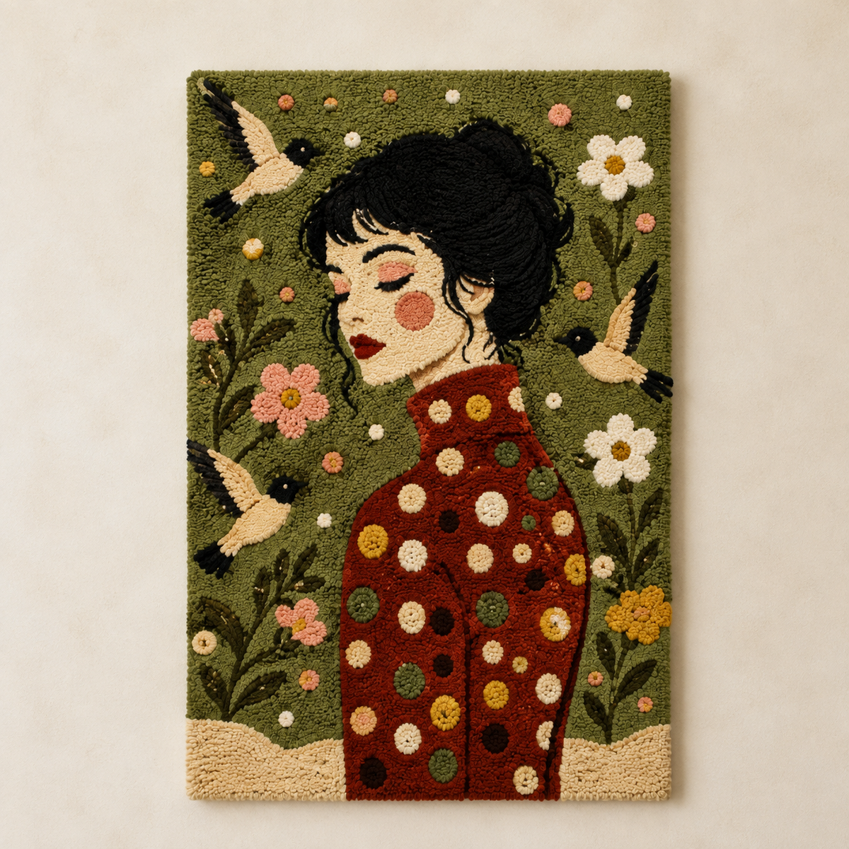Daisy Polka Muse wall art by Hewn Earth featuring a vibrant floral design on a textured canvas background.