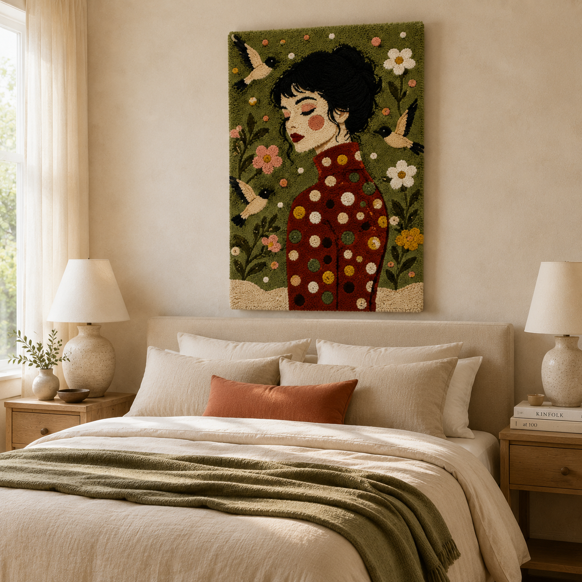 Daisy Polka Muse wall art by Hewn Earth featuring a colorful floral design on a white background.