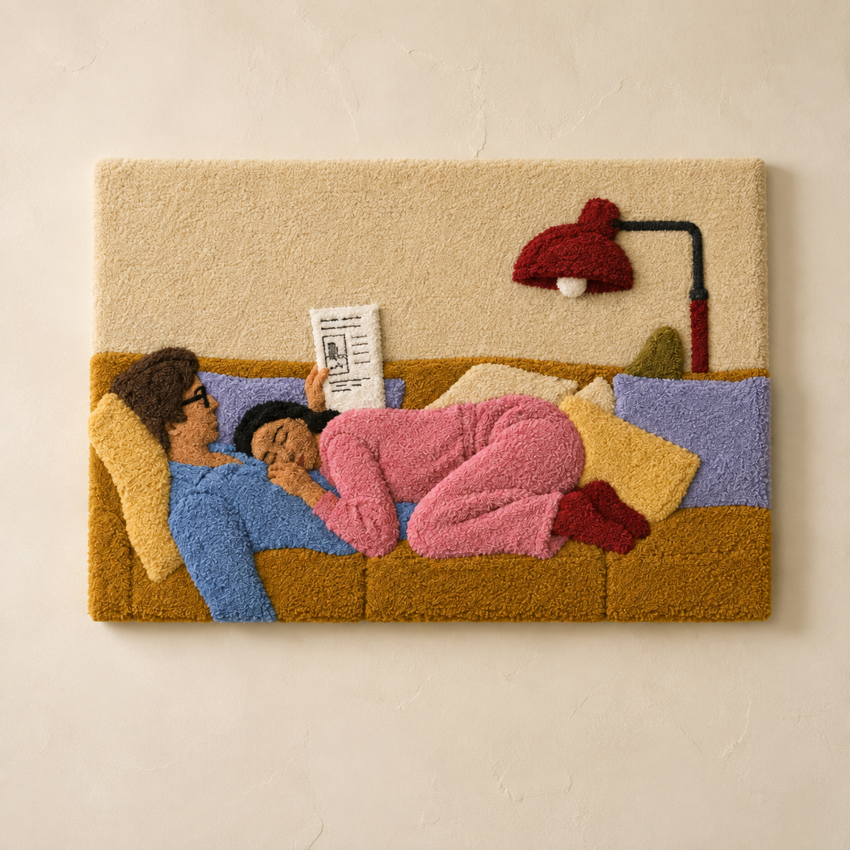 Hewn Earth Sunday Lamp Reader wall art featuring a modern, minimalist design with soft lighting elements on a neutral background.