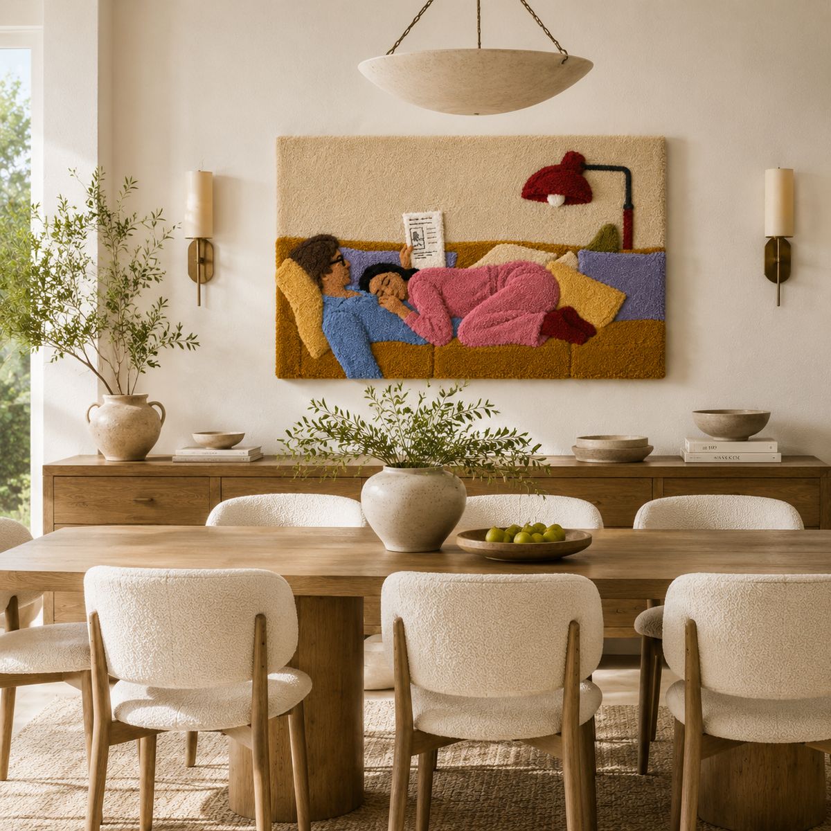 Hewn Earth Sunday Lamp Reader wall art featuring a colorful illustration of a lamp and reading scene on a wall art canvas.