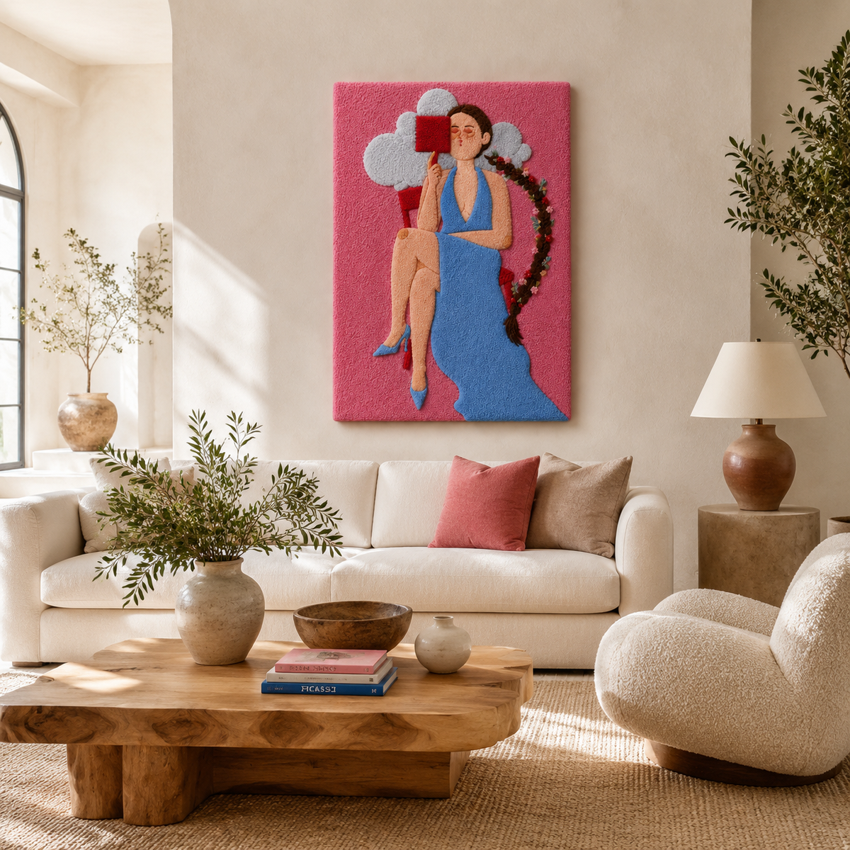 Hewn Earth Rose Atelier wall art featuring a vibrant rose design on a textured canvas for home decor.