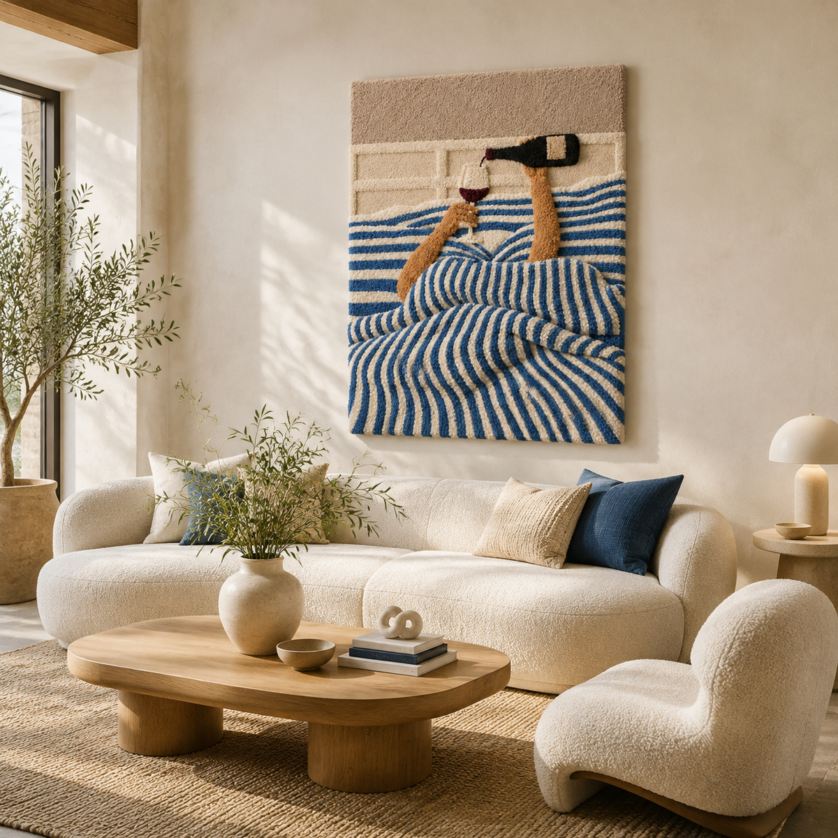 Blue Stripe Morning wall art by Hewn Earth featuring a calming blue and white striped design against a neutral background.