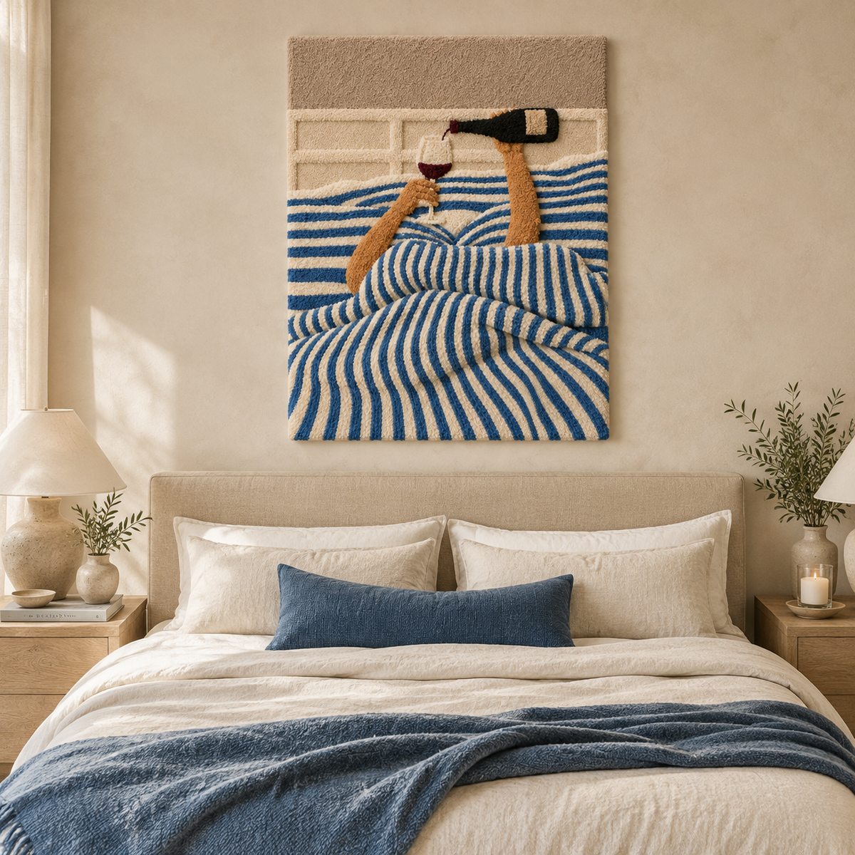 Blue Stripe Morning wall art by Hewn Earth featuring a calming blue and white striped abstract design for modern decor.