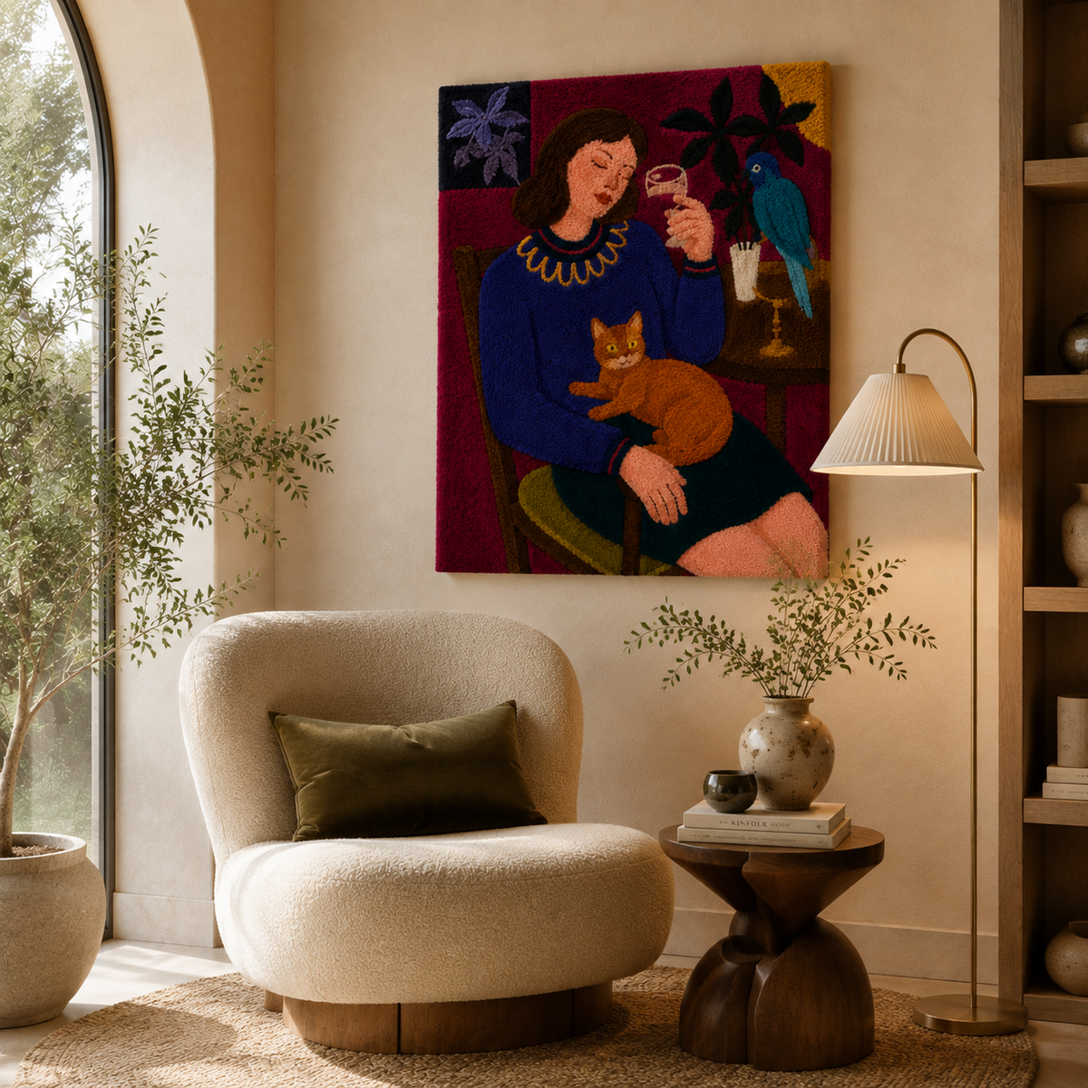 Hewn Earth Midnight Cat Salon wall art depicting a sleek black cat illustration on a neutral background.