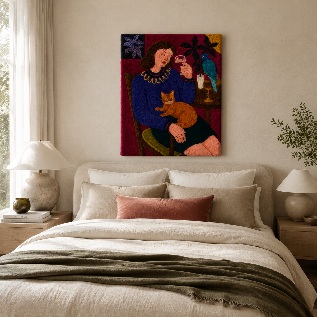 Midnight Cat Salon wall art by Hewn Earth featuring a detailed illustration of a sleek black cat on a dark background