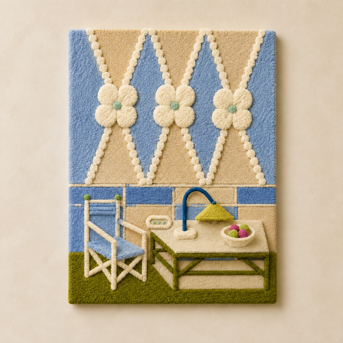 Hewn Earth Poolside Tassels wall art featuring colorful fabric tassels hanging on a wall, vibrant and decorative home decor piece.