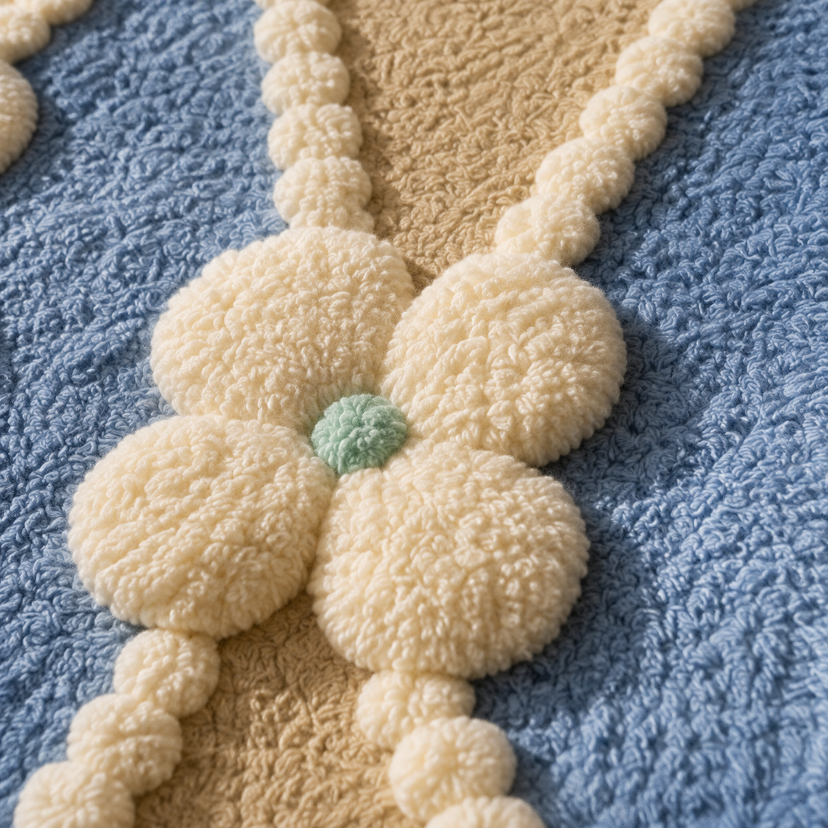 Close-up of Hewn Earth Poolside Tassels wall art featuring textured fabric tassels in natural tones, showcasing intricate craftsmanship.
