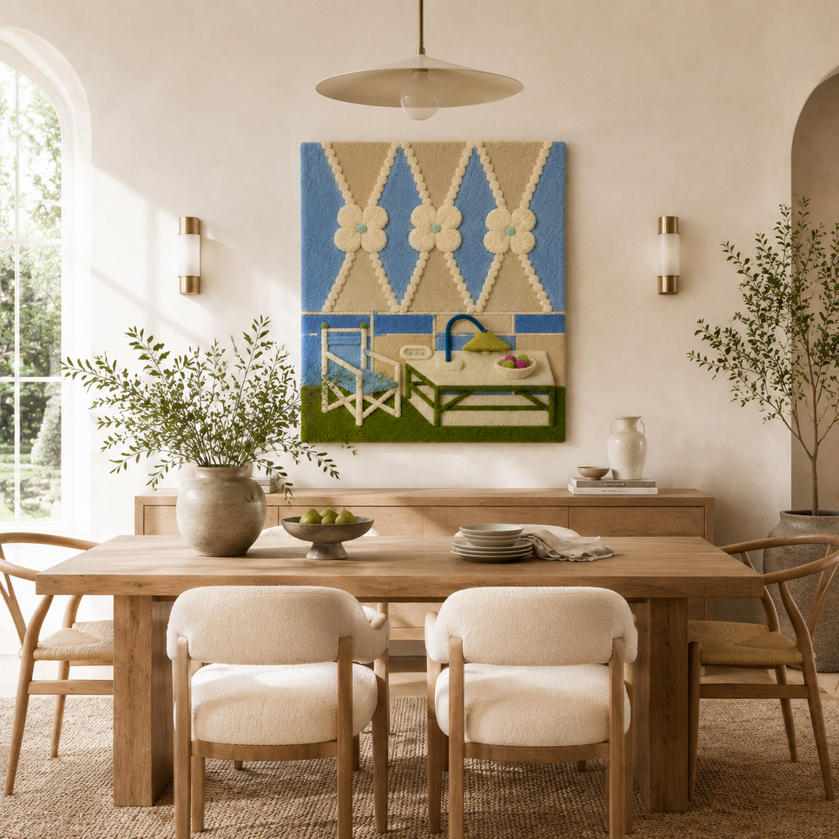 Hewn Earth Poolside Tassels wall art featuring colorful hanging tassels on a neutral background for home decor.
