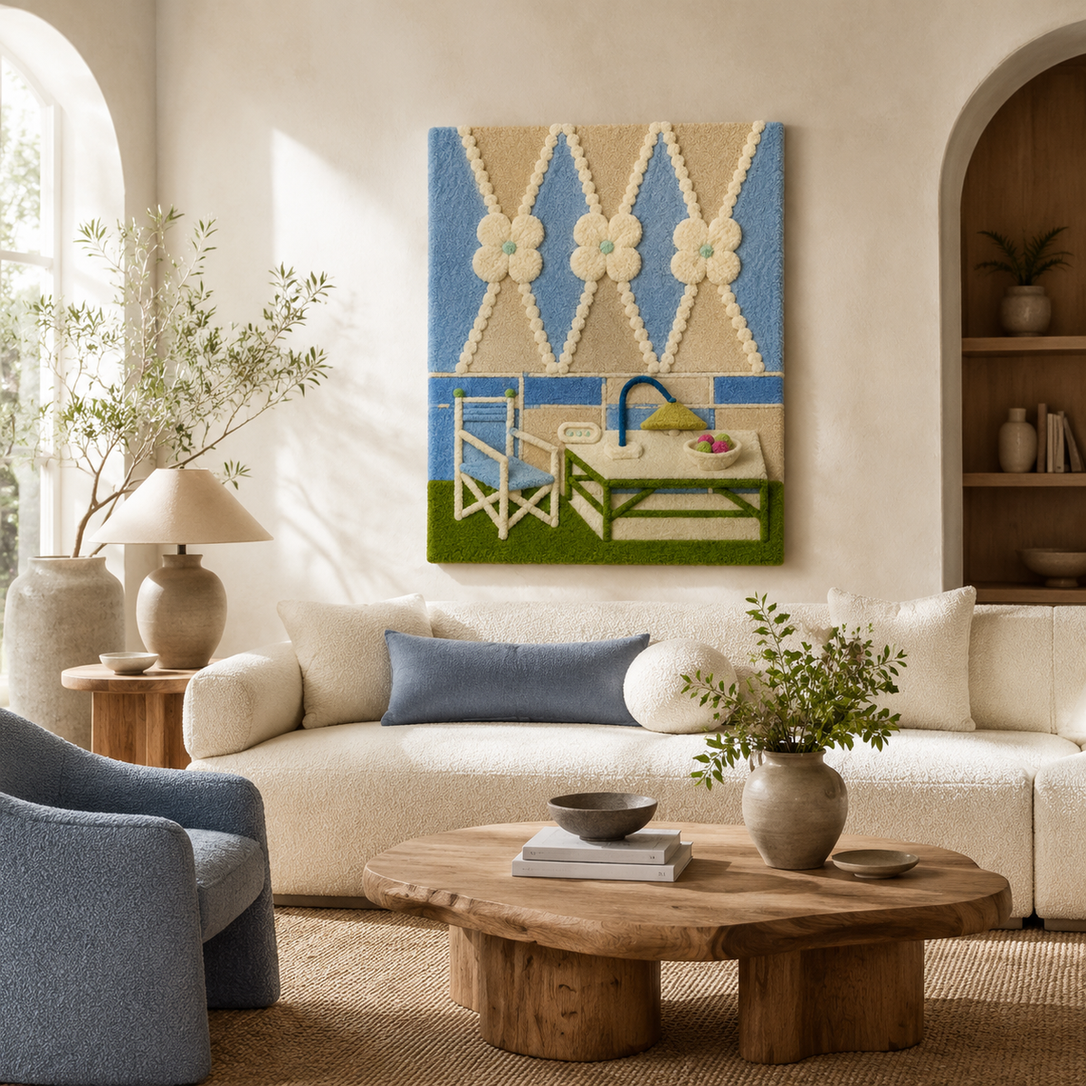 Hewn Earth Poolside Tassels wall art featuring colorful fabric tassels hanging on a wall for vibrant decor.