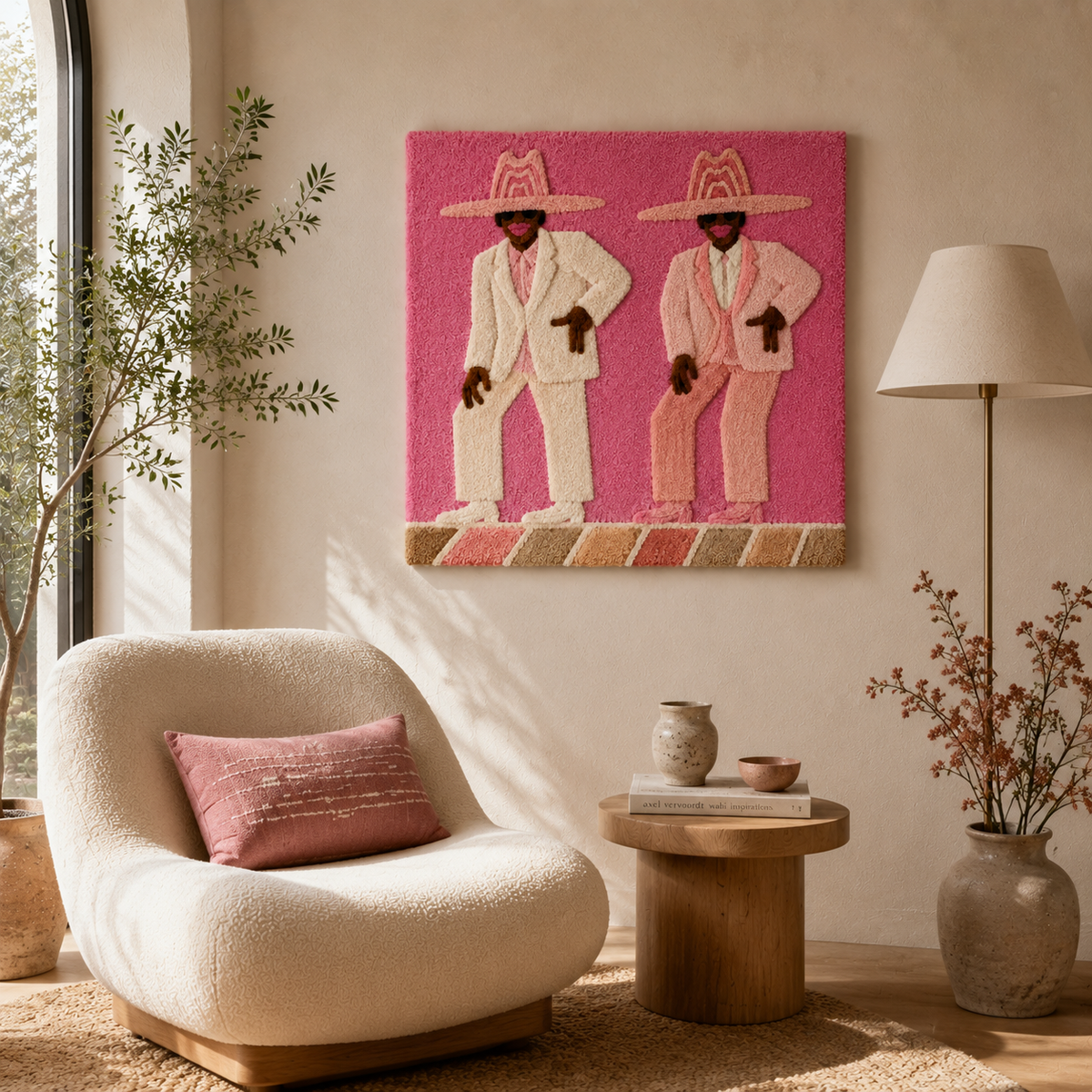 Hewn Earth Rose Garden Gentlemen wall art featuring a detailed floral design in soft pastel colors on a neutral background.