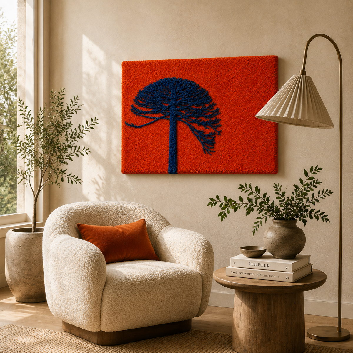 Cobalt Wind Tree wall art by Hewn Earth featuring a detailed, artistic depiction of a wind-blown tree in vibrant cobalt blue.