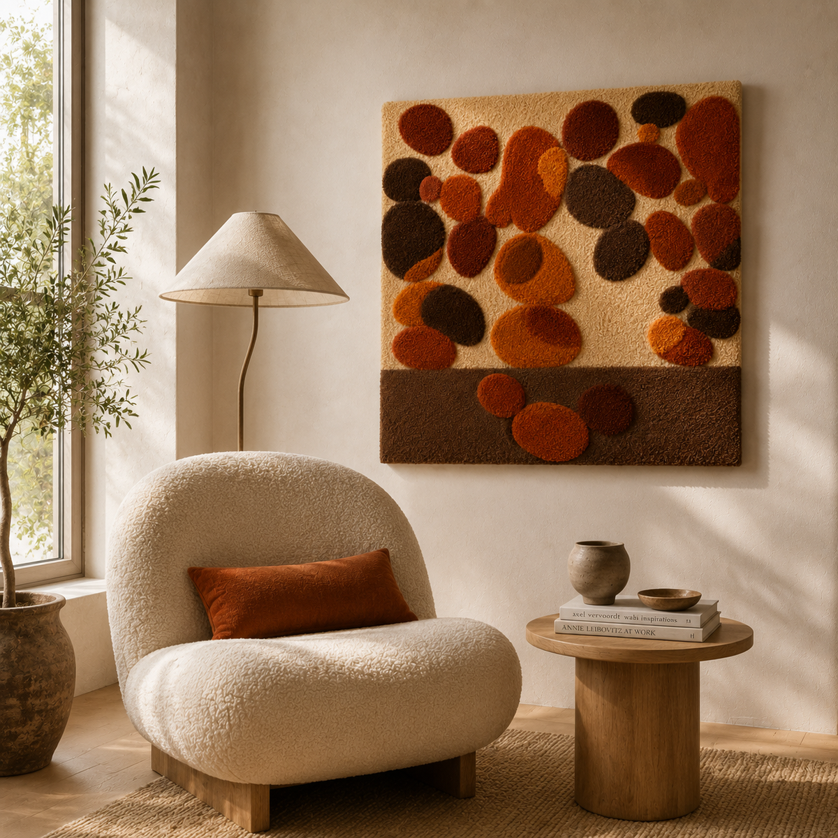 Hewn Earth Autumn Pebble Field wall art featuring a serene landscape with pebbles and autumn colors for natural home decor.