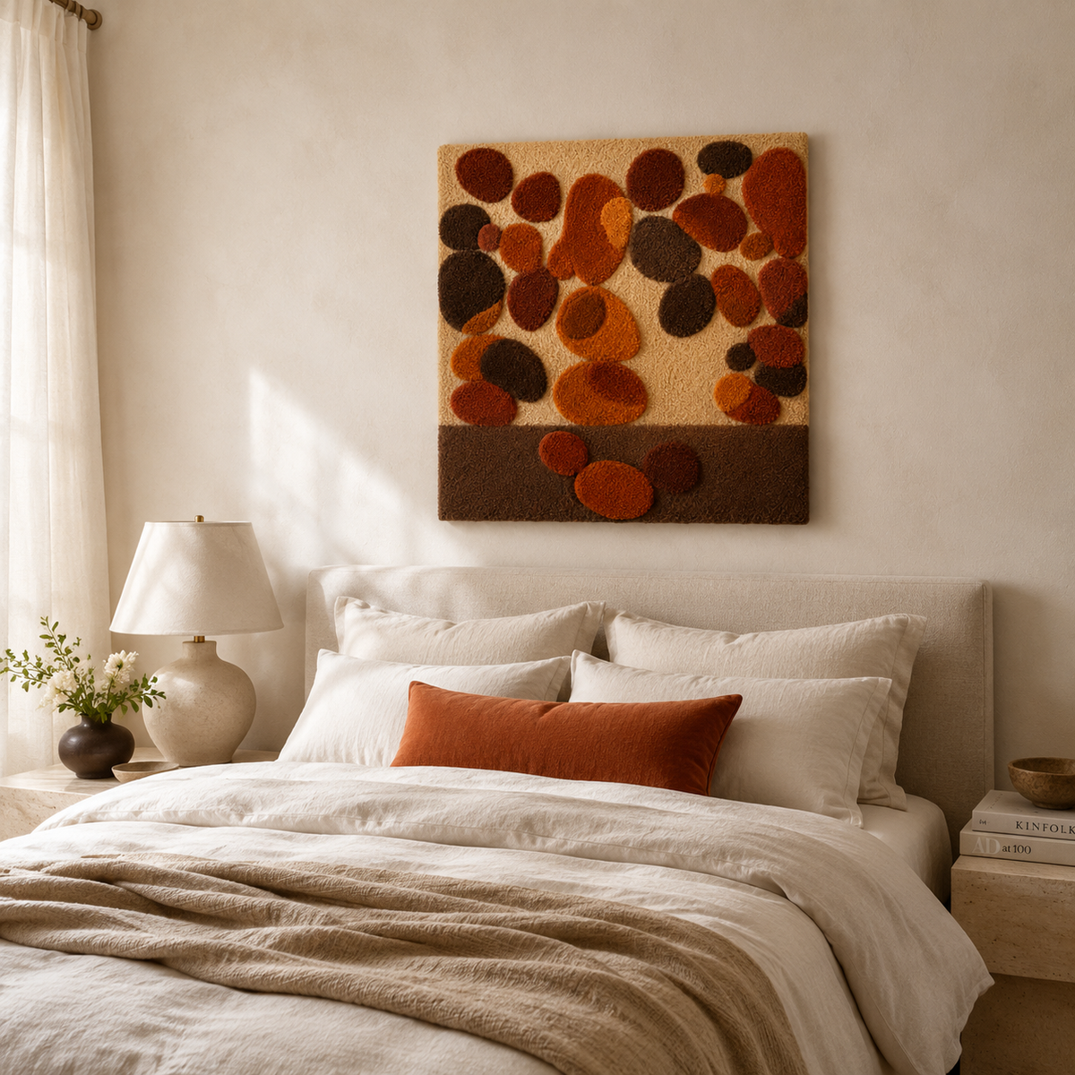 Autumn Pebble Field wall art by Hewn Earth featuring a natural landscape with colorful pebbles and earthy tones.
