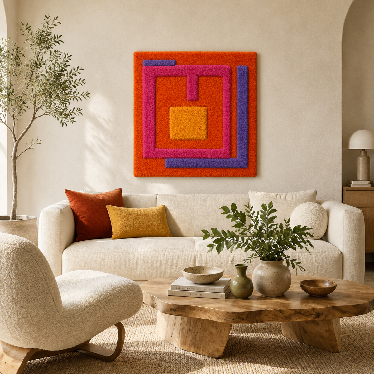 Hewn Earth Sunset Portal wall art featuring vibrant sunset colors and abstract design suitable for home decor.