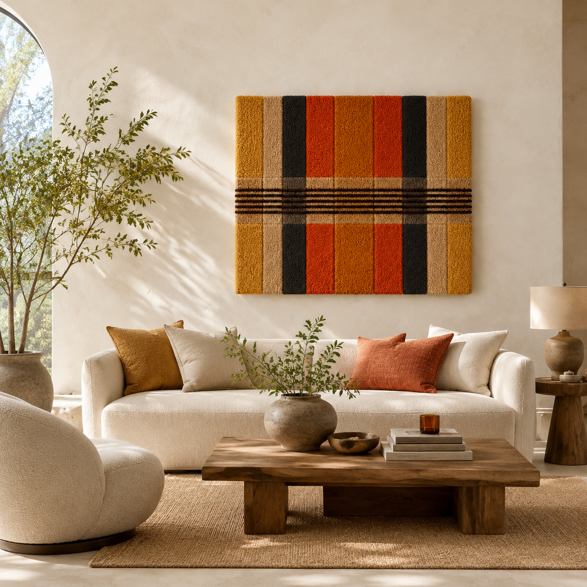 Autumn Check wall art by Hewn Earth featuring a cozy checkered pattern in warm autumn colors for home decoration.