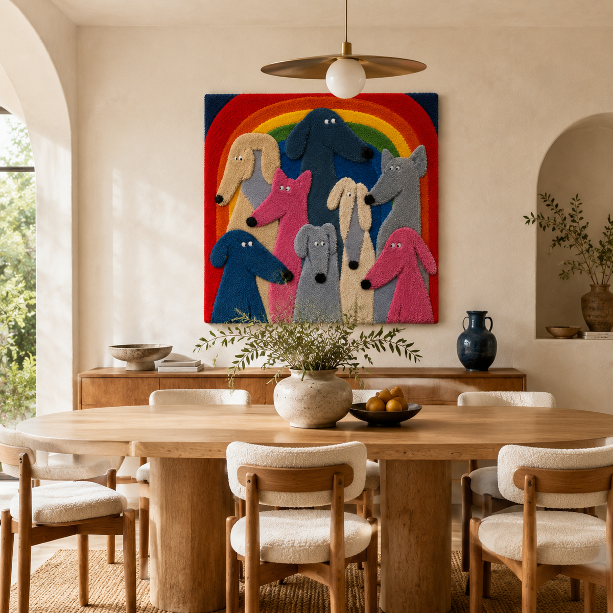 Colorful rainbow-themed wall art by Hewn Earth featuring vibrant, abstract design for home decor.