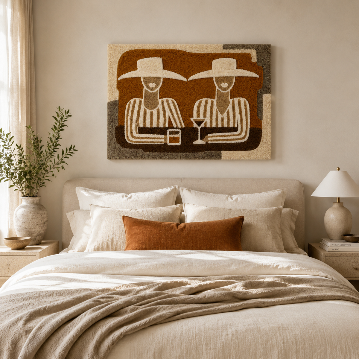 Two at the Bar wall art by Hewn Earth featuring a detailed, artistic illustration of two people sitting at a bar.
