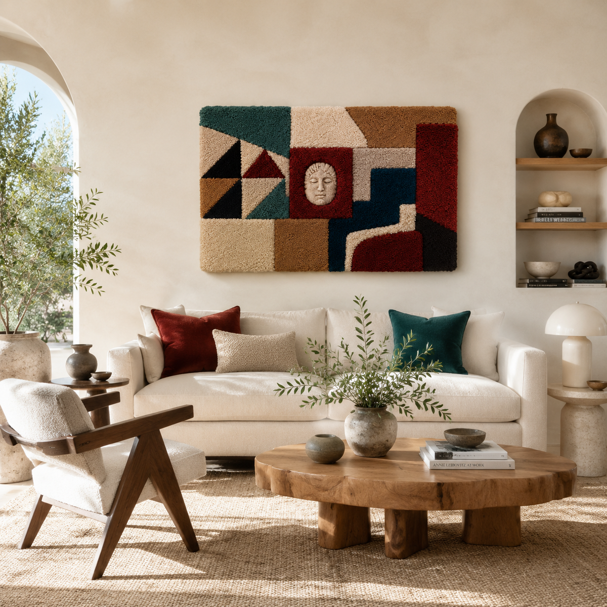Hewn Earth Midnight Bauhaus Assembly wall art featuring geometric abstract design, displayed on a modern room wall.