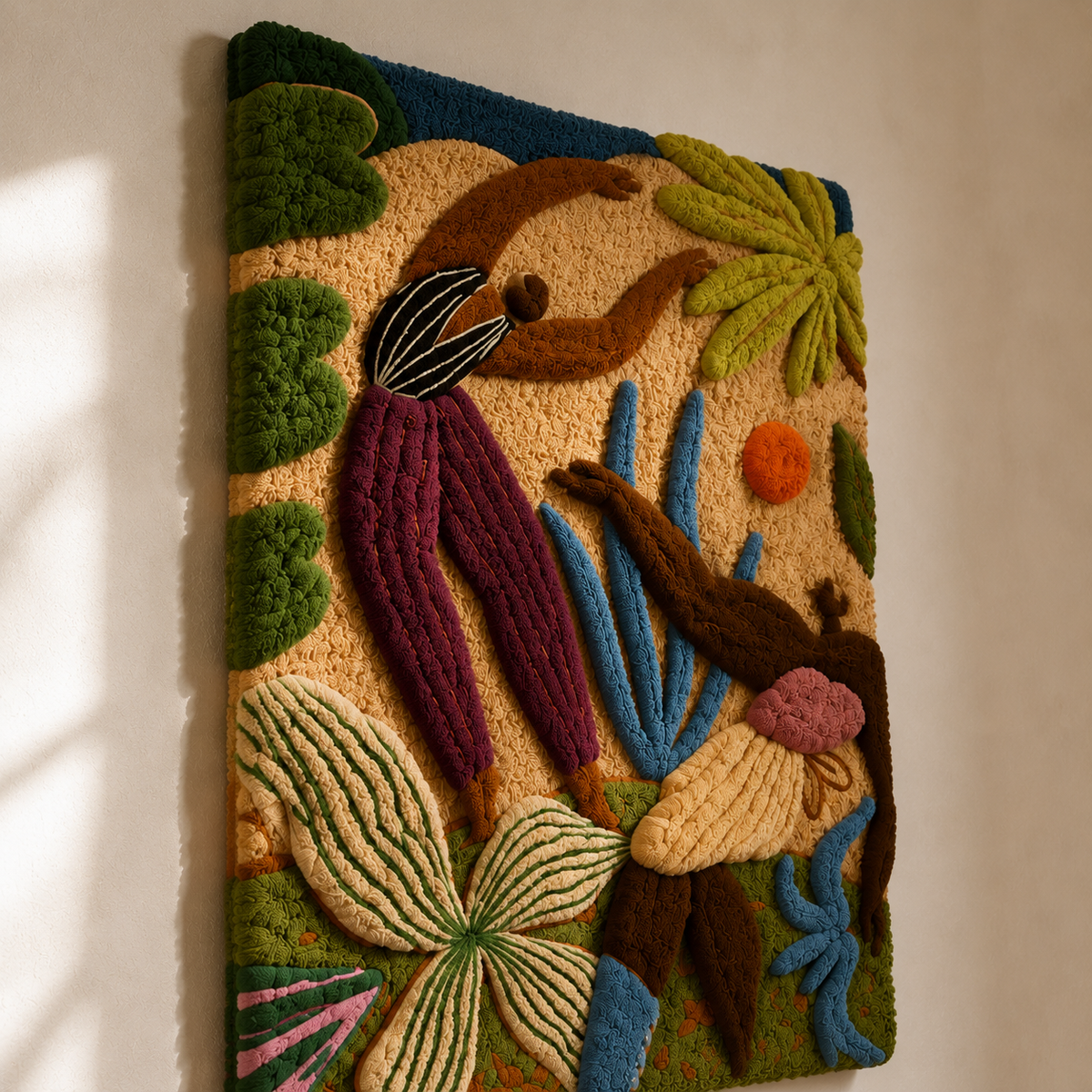 Hewn Earth Wild Garden Canopy wall art featuring vibrant botanical illustrations on a light background.