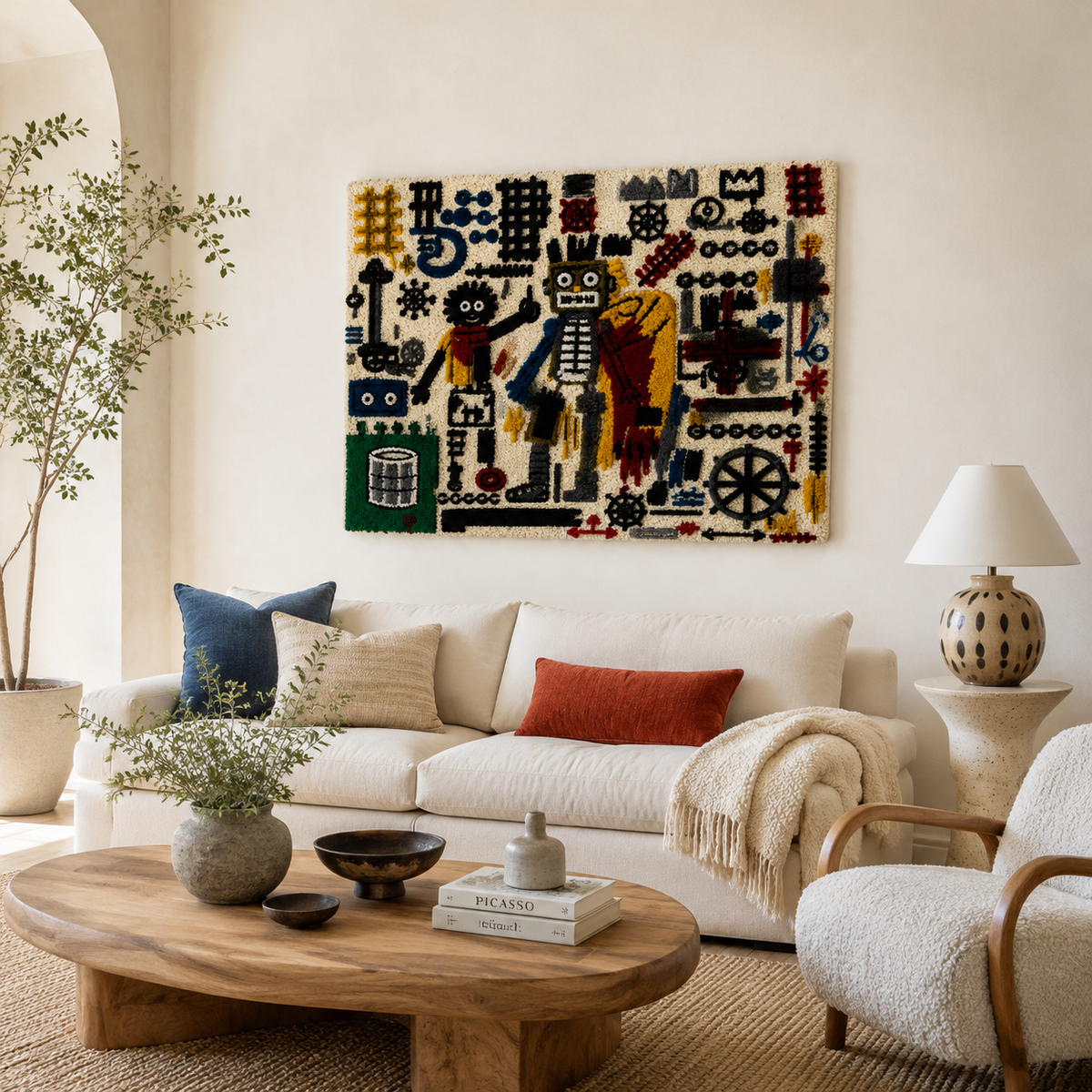 Hewn Earth Machine Age Storyboard wall art featuring vintage machinery illustrations on a textured background.