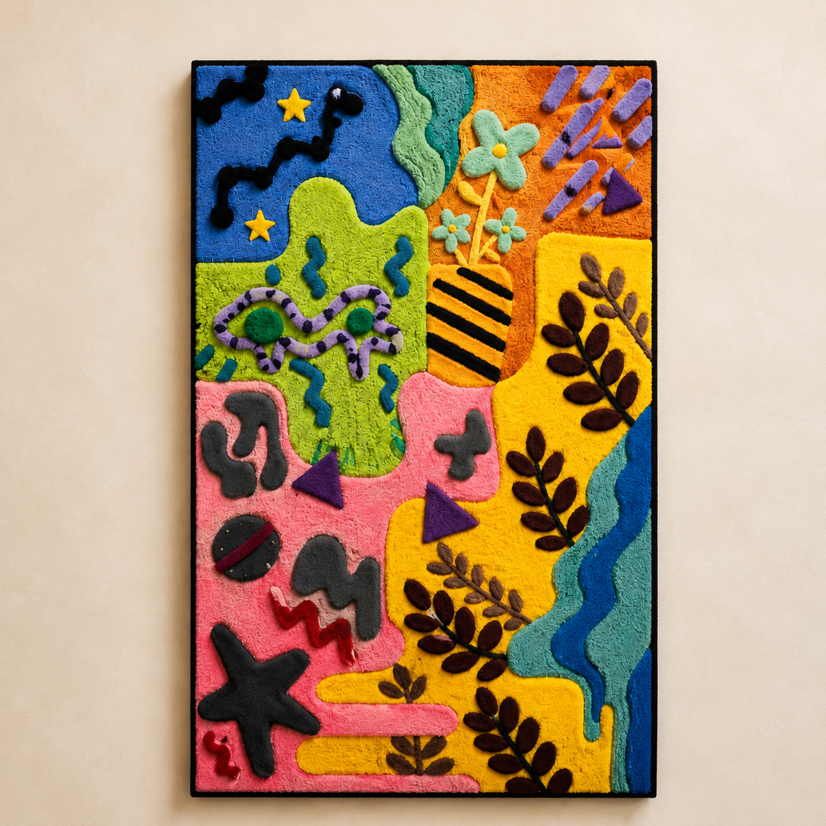 Hewn Earth Chromatic Nature Map wall art featuring vibrant, colorful natural landscape design on a rectangular canvas.