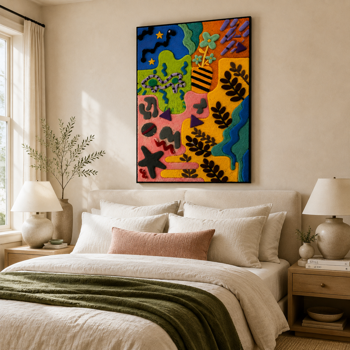Chromatic Nature Map wall art by Hewn Earth featuring vibrant, colorful nature-inspired illustrations on a sleek wall display.