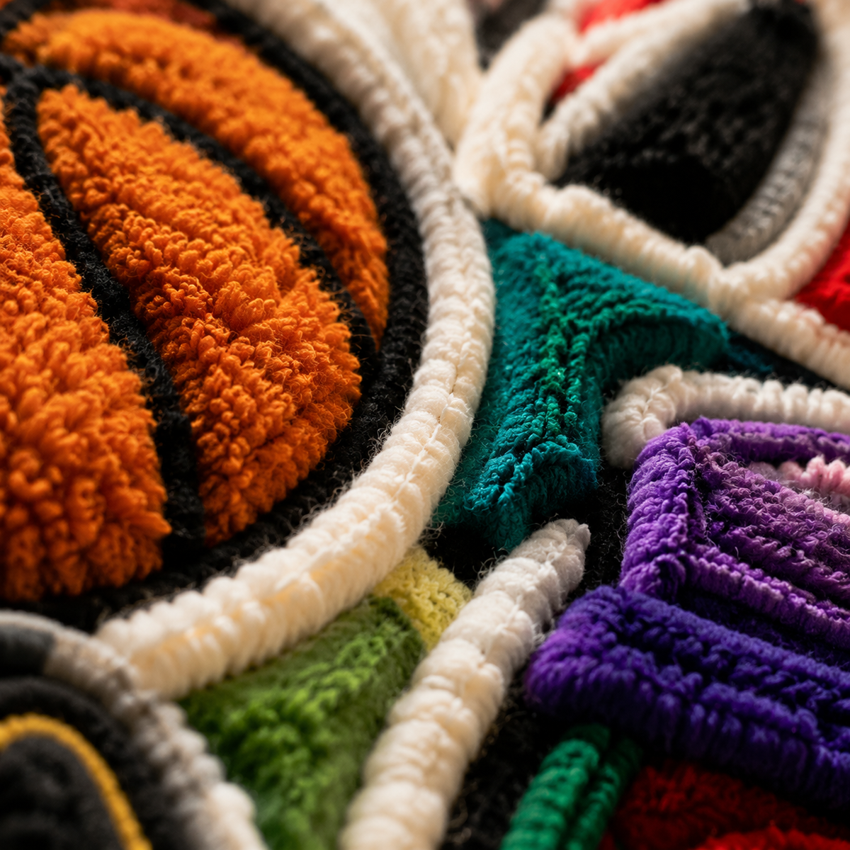Detailed view of Hewn Earth Courtside Collage wall art featuring a vibrant, artistic collage design on a canvas.