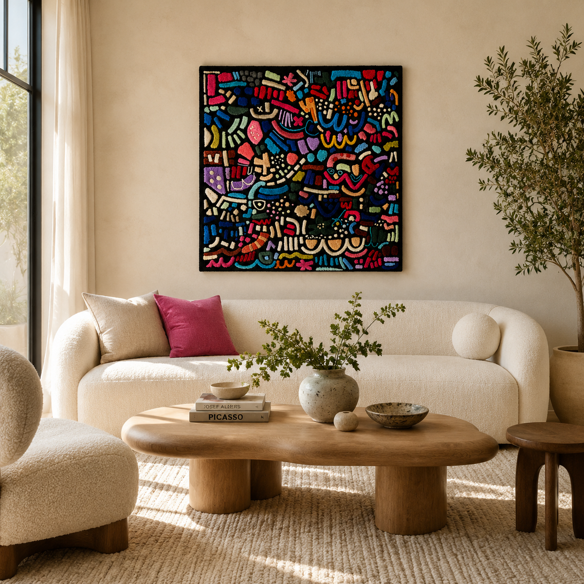 Colorful Confetti Language wall art by Hewn Earth featuring vibrant, abstract patterns on a neutral background for modern decor.
