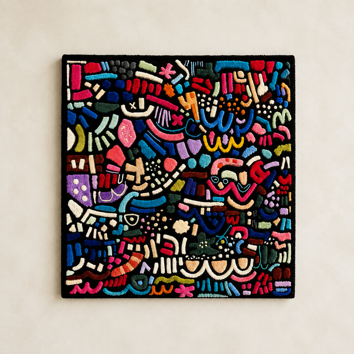 Hewn Earth Confetti Language wall art featuring colorful, abstract confetti designs on a light background.
