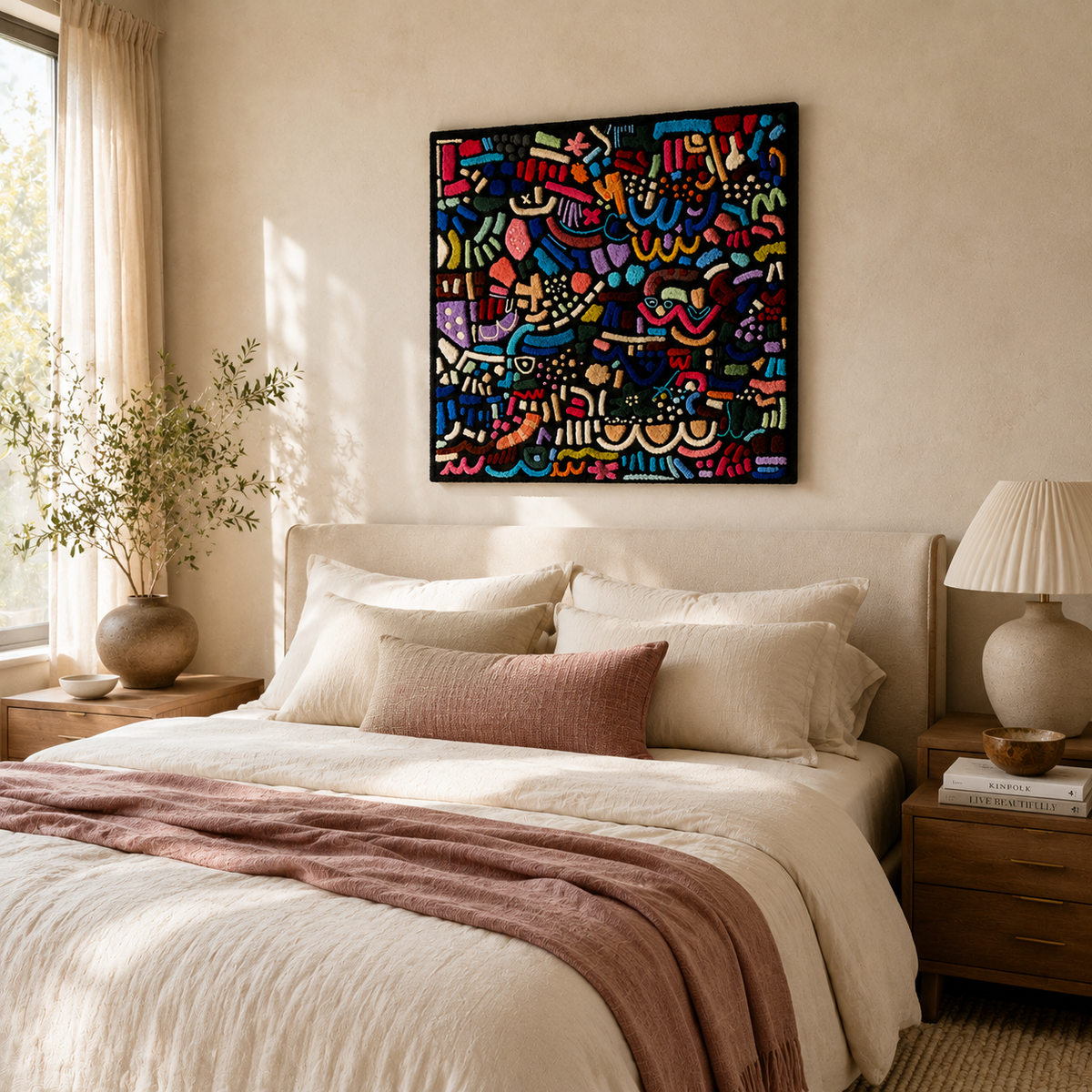Colorful Confetti Language wall art by Hewn Earth featuring vibrant paper confetti design on a neutral background.