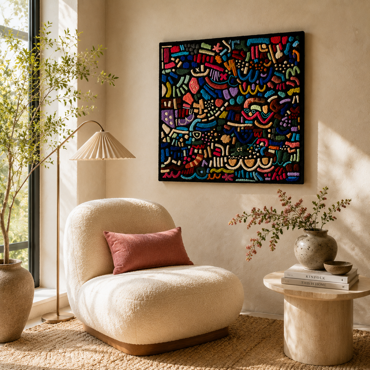Colorful Confetti Language wall art by Hewn Earth featuring vibrant confetti patterns on a decorative wall piece.