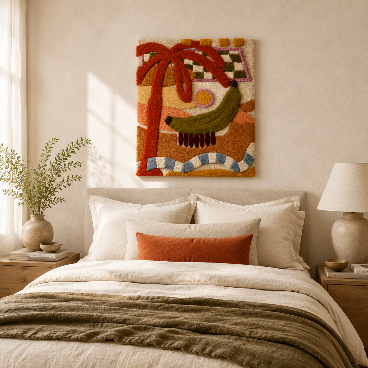 Hewn Earth Palm Totem wall art featuring a detailed, textured design showcasing a tropical-inspired wooden sculpture on a neutral background.