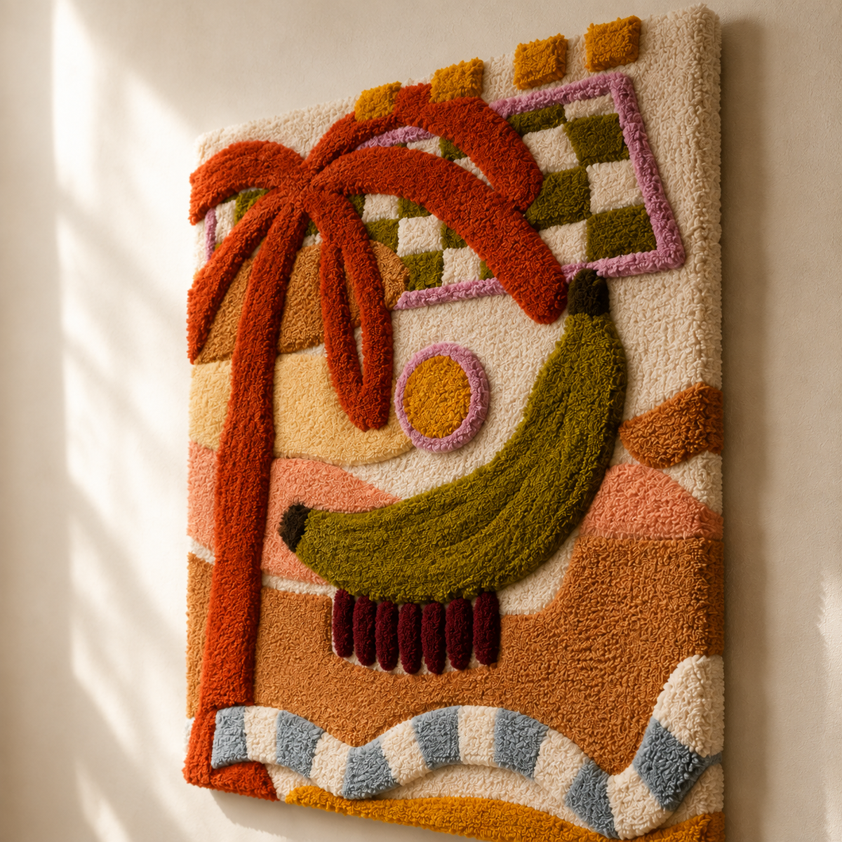 Close-up of Hewn Earth Palm Totem wall art with textured, carved design in earthy tones for decorative wall decor.