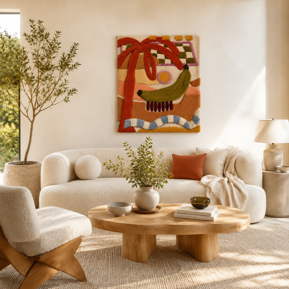 Hewn Earth Palm Totem wall art featuring a detailed, natural wood design on a neutral background for rustic decor.