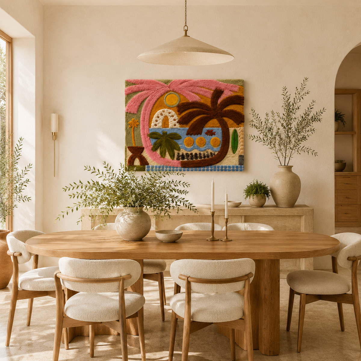 Sunlit Oasis wall art by Hewn Earth featuring a serene desert landscape with warm tones, ideal for modern interior decor.