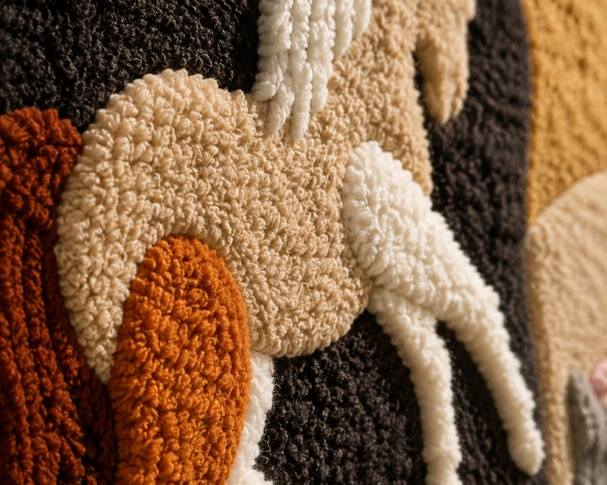 Close-up of Hewn Earth Meadow Procession wall art, featuring detailed natural landscape design with vibrant colors and intricate textures.