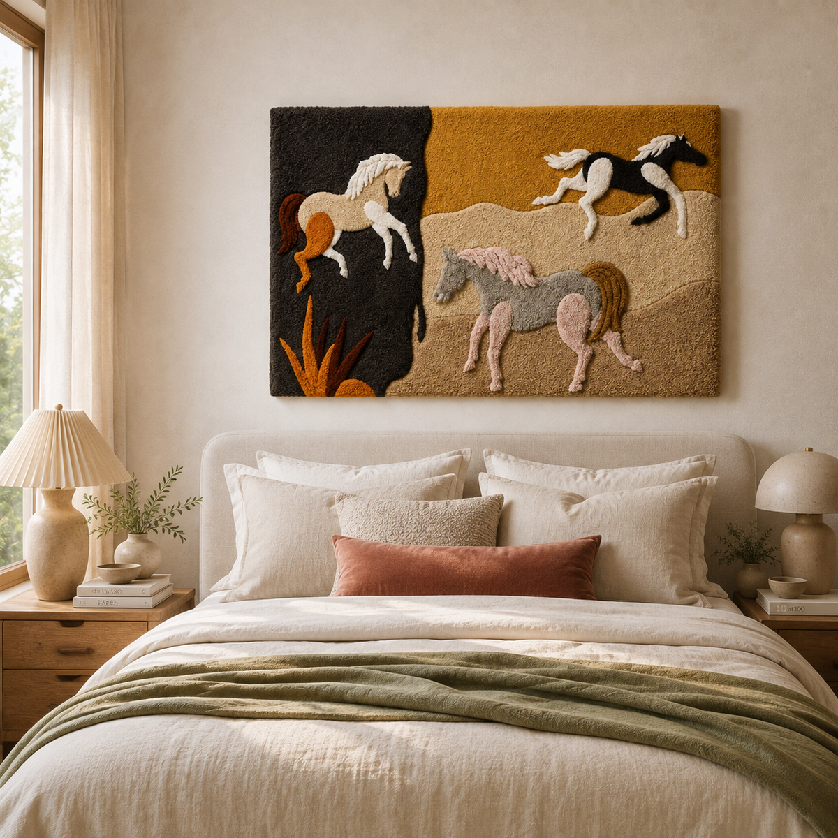 Hewn Earth Meadow Procession wall art featuring a serene landscape scene with vibrant colors and detailed brushstrokes.