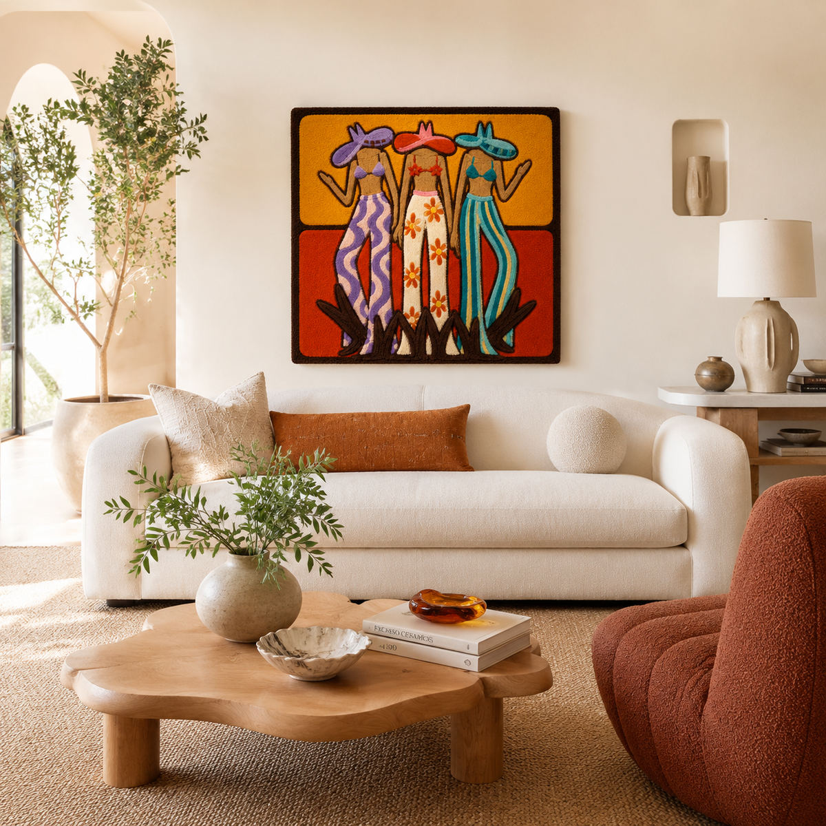 Hewn Earth Wall Art featuring Hat Society design, vibrant colors and detailed illustration displayed on a wall in a modern room.
