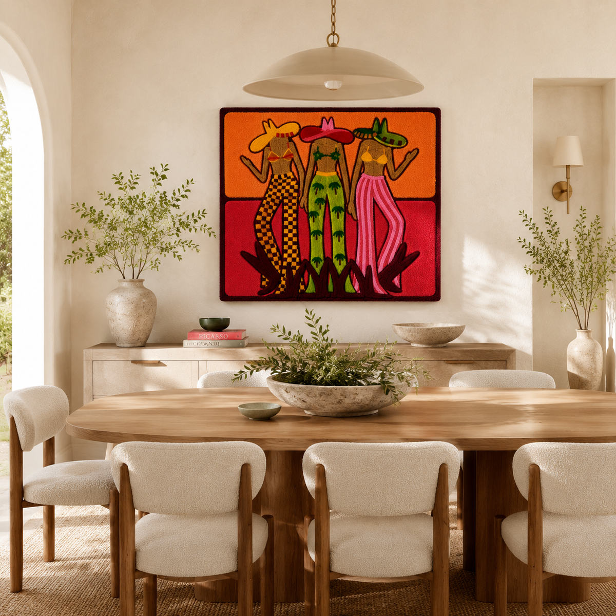 Hewn Earth Rose Hat Quartet wall art featuring four colorful rose illustrations displayed on a clean wall background