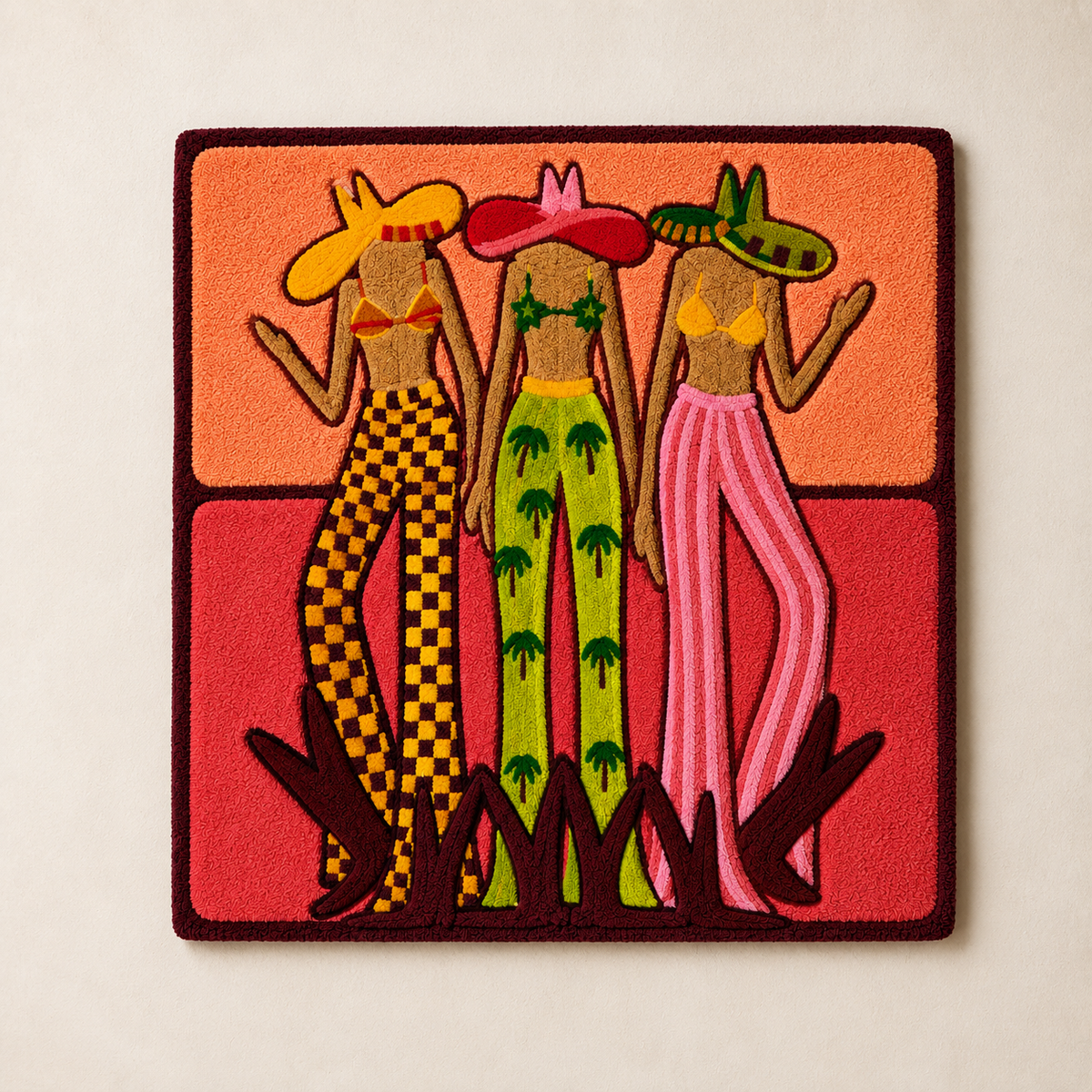 Hewn Earth Rose Hat Quartet wall art, colorful abstract floral design on canvas, vibrant decorative home decor piece