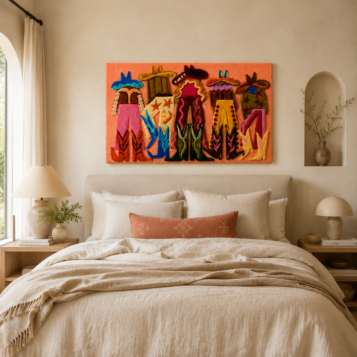 Hewn Earth Festival Lineup wall art featuring vibrant, colorful festival posters displayed on a wall.