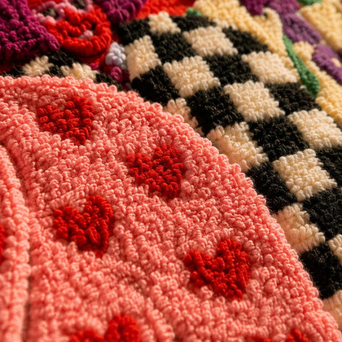 Close-up of Hewn Earth patterned Kin wall art featuring intricate, colorful designs on textured surface.