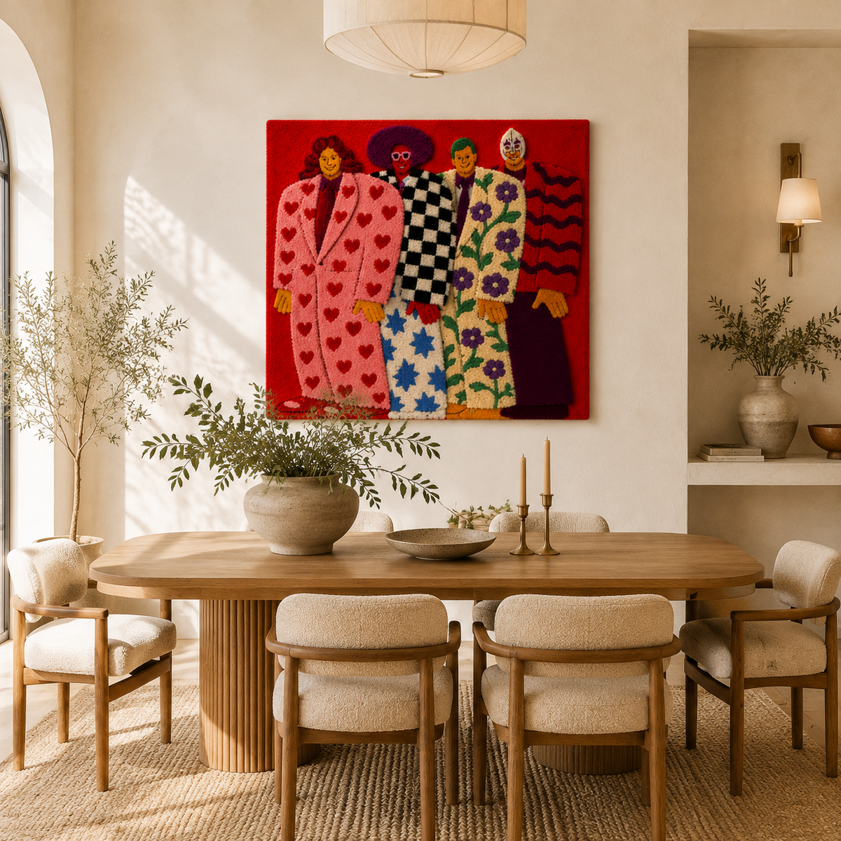 Patterned Kin wall art by Hewn Earth showcasing vibrant, abstract geometric designs suitable for modern home decor.