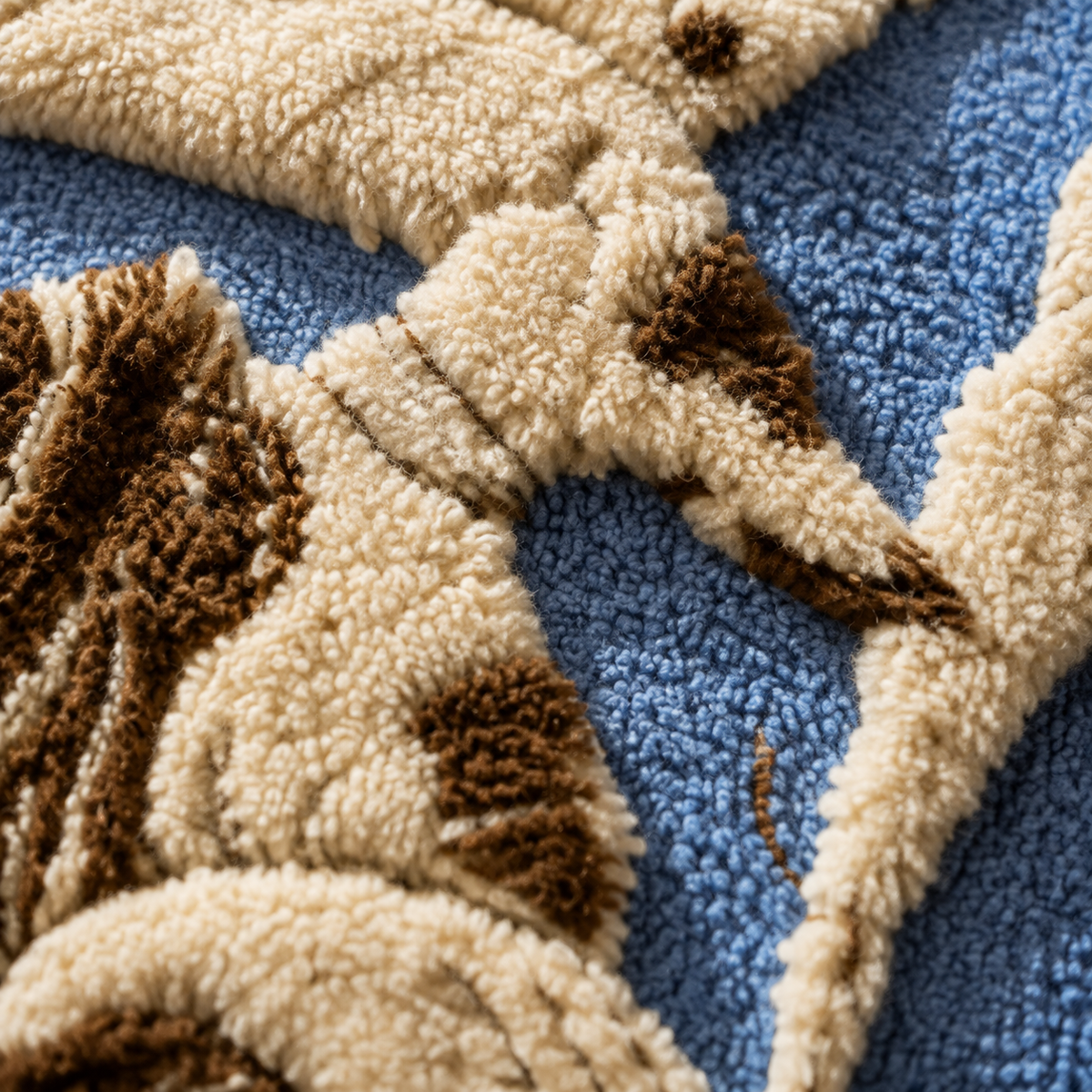 Close-up of Hewn Earth blue dog wall art, showcasing detailed assembly and textured design for modern home decor.